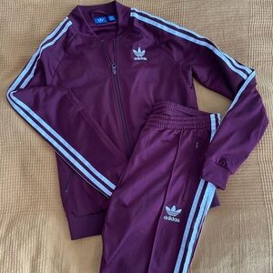 Adidas Maroon Joggers with White Stripes